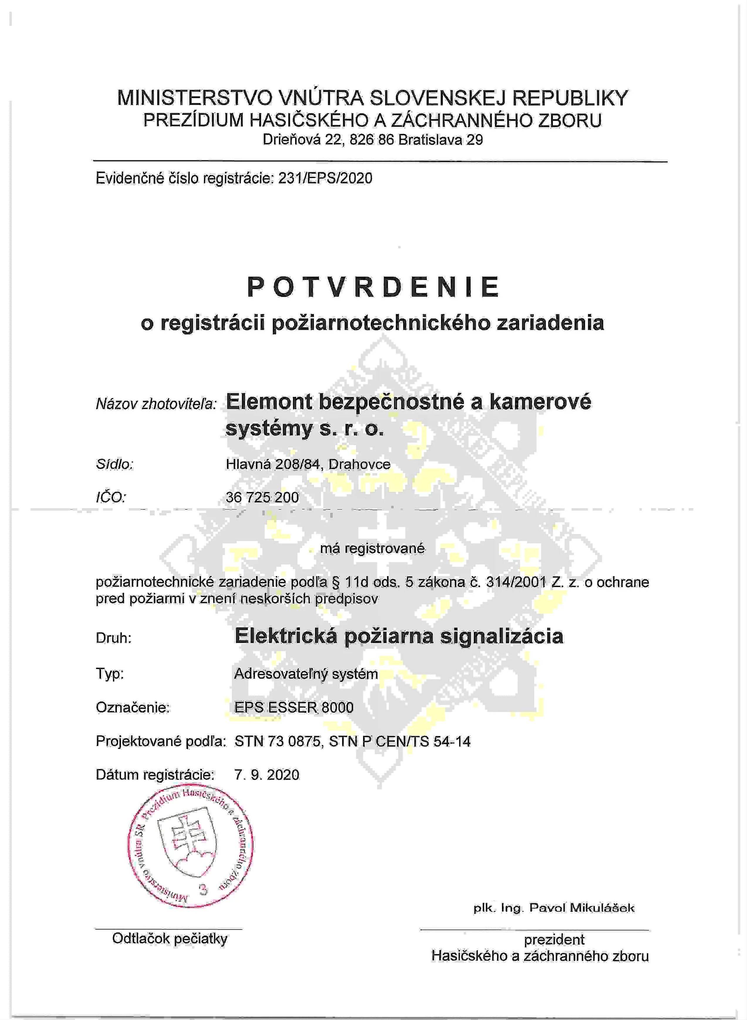 Potvrdenie o registrácii (Strana 1)