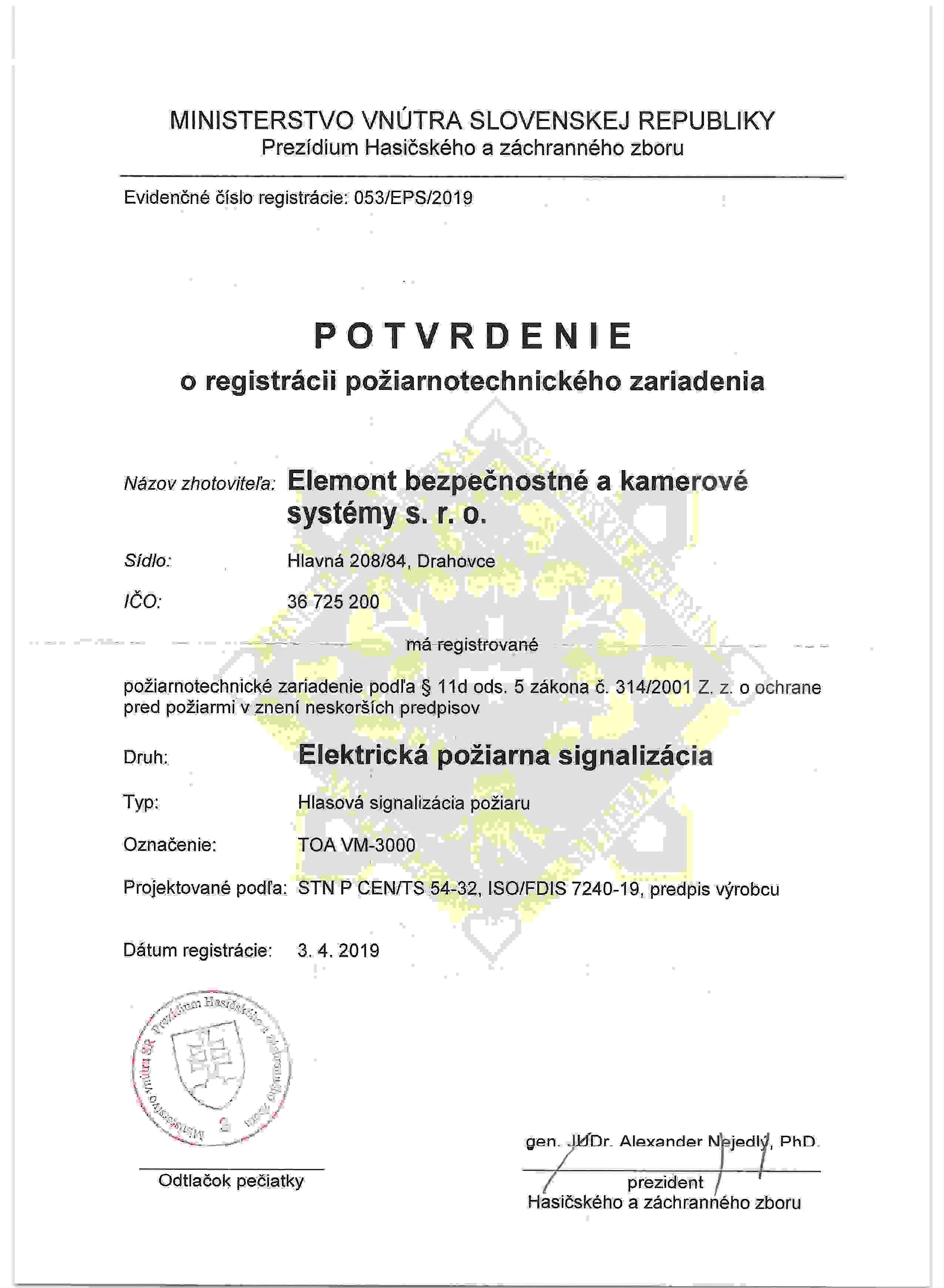 Potvrdenie o registrácii (Strana 3)